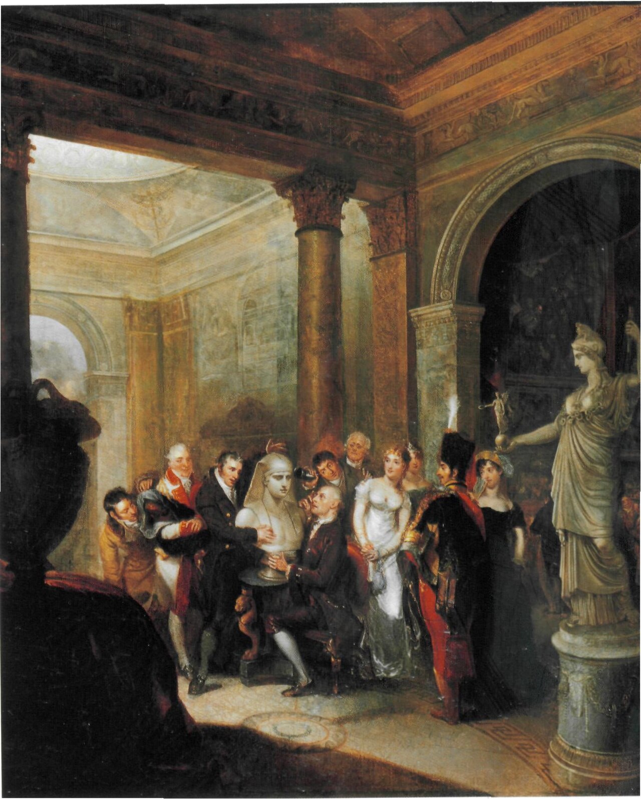 The Connoisseur, a Capriccio Painting with Connoisseurs Admiring Thomas Hope's Antique Sculpturers Signed and Dated Michael William Sharp 1811